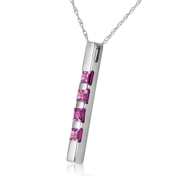 14K. SOLID GOLD NECKLACE BAR WITH NATURAL AMETHYST